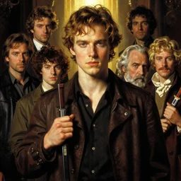 portrait of tyler durden and the narrator in the style of wayne barlowe, gustav moreau, peter mohrbacher, bussiere, roberto ferri, santiago caruso, luis ricardo falero, austin osman spare