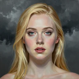 professional painting of Elle Fanning in Ghost in the Shell in the style of Jean Delville, head and shoulders portrait, symmetrical facial features, smooth, sharp focus, illustration, intricate, stormy weather, extremely detailed masterpiece,