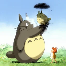 totoro from my neighbor totoro covered in soot sprites lifting him up, Greg Hildebrandt, Mark Keathley