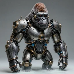 a beautiful intricate fine art portrait photo of a   a mechanical industrial steampunk cybernetic gorilla, by tom bagshaw and zach sutton, perfection!, milk bath photography,  studio lighting, 35mm lens, very detailed, bionic, cybernetic scifi, deep depth of field, artstation, 8K, highly coherent
