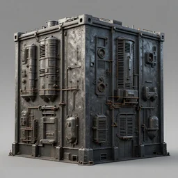 3d sculpt of a thick square industrial military scifi factory facade military storage container gun metal factory inspired by the matrix, star wars, ilm, beeple, star citizen halo, mass effect, starship troopers, elysium, the expanse, high tech industrial, Artstation Unreal