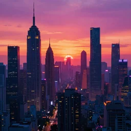cyberpunk city at sunset, vaporwave