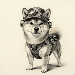 a pencil drawing picture of a steampunk Shiba Inu highly detailed