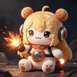 cute fumo plush of an anime girl who builds explosive devices for nefarious purposes, kawaii bomber