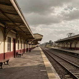 Nineteenth-century railway station completely empty, realistic, high definition,
