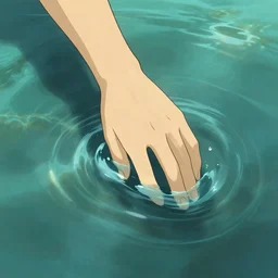 hand reaching down into the water, crystal clear water, light refraction. in the style of hand study, artstation trending, digital art, underwater. by studio ghibli
