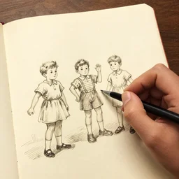 vintage hand sketch drawing kids 1 9 6 0