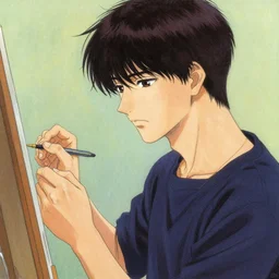 attractive male, painting by yoji shinkawa