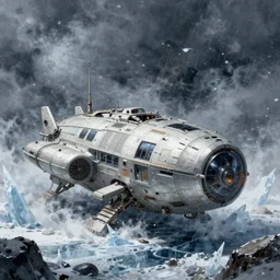 ancient crashed spaceship in ice, snowstorm, horror, intricate digital painting artstation concept art smooth sharp focus illustration, art by artgerm and paul chadeisson and greg rutkowski and alphonse mucha