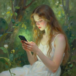 nature goddess checking her phone, art by josephine wall, magic realism, art by huang guangjian, art by amanda sage