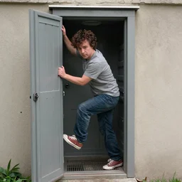peter dinklage climbing out of a outhouse, movie still, from the new sleepaway camp movie, 8 k, realistic
