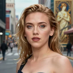 scarlett johansson, hyperrealistic portrait, bladerunner street, art of elysium by jeremy mann and alphonse mucha, fantasy art, photo realistic, dynamic lighting, artstation, poster, volumetric lighting, very detailed face, 4 k, award winning