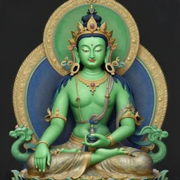 intense portrait of the green tara bodhisattva meditating, intricate, elegant, highly detailed, my rendition, digital painting, artstation, concept art, smooth, sharp focus, illustration, art by artgerm and greg rutkowski and alphonse mucha