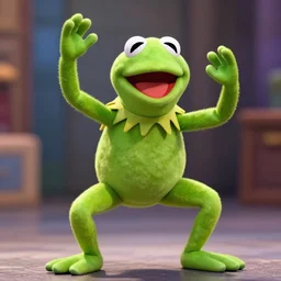 kermit the frog shaking in enthusiasm, motion, movement, flailing arms