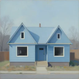 a small suburban house, dusty blue, beginning construction. beautiful painting by artgerm and greg rutkowski