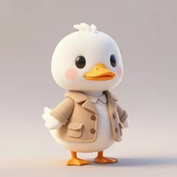 cute adorable tiny welldressed white duck portrait, sanrio, wearing dapper wool coat, plain background, volumetric lighting, rtx, 4 k render, unreal engine 5, animal crossing style
