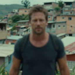 blurry film still of a max payne movie starring josh brolin, set in a favela, zoomed out
