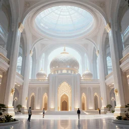 futuristic space mosque interior, ethereal, laos, vivarium, exquisite detail, unreal engine, ornate, elite, cinematic, peter mohrbacher, vladimir kush, michael whelan, bill stoneham, tsutomu nihei, jane graverol, kay sage, digital art, airbrush, art nouveau, intricate, clear, looming, epic, depth, artstation, highly detailed, blender, Unreal Engine, octane render, vray, 4k, super wide angle