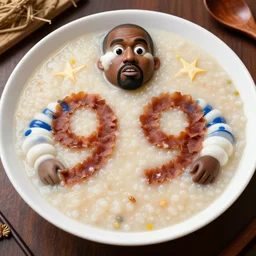 kanye west made out of congee, michelin star photography, chinese food photography, kanye made out of congee 1 9 9 9