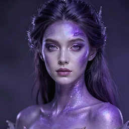 stunning, ethereal portrait of a woman with iridescent purple skin, high fantasy - w 3 8 4
