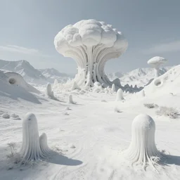 a beautiful white landscape with alien life