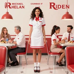 poster artwork by Michael Whelan, Bob Larkin and Tomer Hanuka, Karol Bak of Zendaya working at the diner in RR diner waitress dress, from scene from Twin Peaks, simple illustration, domestic, nostalgic, from scene from Twin Peaks, clean