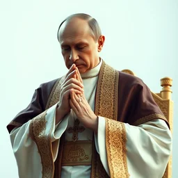photorealistic 8 k image of putin as a ccatholic priest praying for god