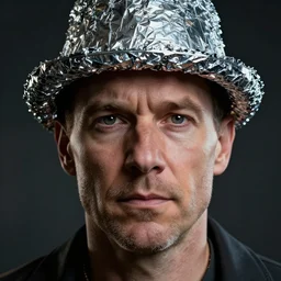 hyperrealistic mixed media image of info wars alex jones wearing conspiracy tin foil hat, stunning 3 d render inspired art by xiang duan and thomas eakes and greg rutkowski, perfect facial symmetry, hyper realistic texture, realistic, highly detailed attributes and atmosphere, dim volumetric cinematic lighting, 8 k octane detailed render, post - processing, masterpiece,