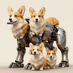 huge mechanical corgis in the artstyle of bakaarts