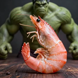 portrait of a huge pink shrimp jacques crustacean mixed with the incredible hulk, ultra realistic digital artwork, head and shoulders, dramatic lighting