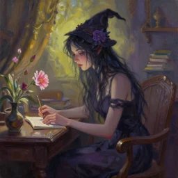 anthro witch in a cozy study. complementary colors, oil painting, indie concept art, bloom, chiaroscuro, backlighting, intricate details.