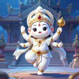 cute kawaii white hindu goddess wearing intricate hindu accessories and clothes dancing in front of a temple by greg rutkowski, by studio ghibli, digital art, blue lighting trending on artstation, hd, 8 k, highly detailed, good lighting, beautiful, epic, masterpiece