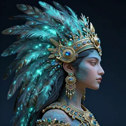 goddess macro 3 / 4 profile portrait of quetzalcoatl. quetzal, feathers, bioluminiscent, creature, super intricate ornaments artwork by tooth wu and wlop and beeple and greg rutkowski