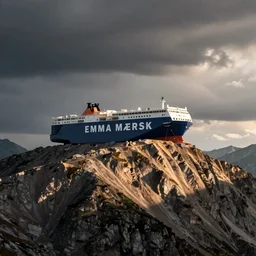Emma Mærsk on top of a mountain