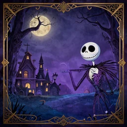 a cartoon night landscape game background in art deco surrealism expressionism, artstation, nightmare before christmas