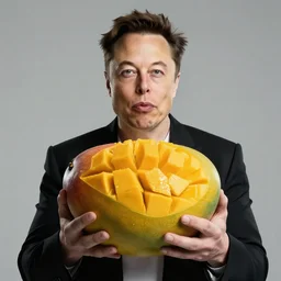elon mango musk, elon musk as a mango!!! highly detailed, extremely high quality, hd, 4 k, 8 k, professional photographer, 4 0 mp, lifelike, top - rated, award winning, cinematic, realistic, detailed lighting, detailed shadows, sharp, no blur, edited, corrected, trending