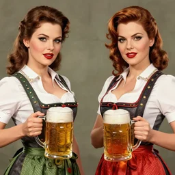 symmetrical!!!, looking at camera!!!, highly detailed german ww 2 propaganda pinup poster of women wearing a dirndl with jugs of beer in her hand, in gta v, stephen bliss, unreal engine, fantasy art by greg rutkowski, loish, rhads, ferdinand knab, makoto shinkai and lois van baarle, ilya kuvshinov, rossdraws, tom bagshaw, global illumination, radiant light, detailed and intricate environment