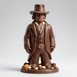 chocolate! sculpture of johnny depp, chocolate art, candy decorations, fully chocolate, studio lighting, food photography
