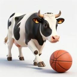 a cow dribbling a basketball, cow, dribbling, basketball