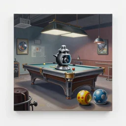 an airbrush painting of an elaborate hidden object scene in a dingy pool hall by destiny womack, gregoire boonzaier, harrison fisher, richard dadd