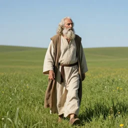 old prophet wandering about a meadow. midday