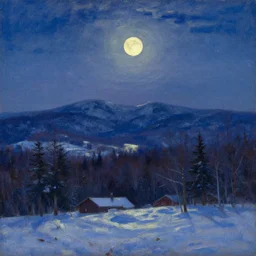 new hampshire, mountains, winter, night, moon light, luminous, arkhip kuindzhi, glaze oil painting