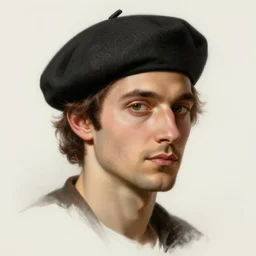 portrait of a male italian artist wearing a beret, intricate, elegant, highly detailed, digital painting, artstation, concept art, smooth, sharp focus, illustration, art by wlop, mars ravelo and greg rutkowski