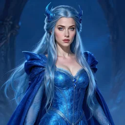 rosamund pike blue sorceress, portrait, fantasy art, in the style of artgerm, illustration, epic, fantasy, intricate, hyper detailed, artstation, concept art, smooth, sharp focus, ray tracing, vibrant, photorealistic, simon bisley