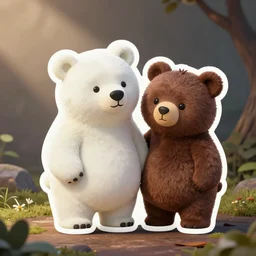 milk & mocha bear by melani sie, milk is a white bear and mocha is a brown bear, cute and adorable, matte painting, cartoon, sticker