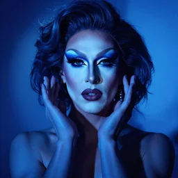 ( ( ( zeiss lens ) ) ) photograph by wolfgang tillmans drag queen portrait chiaroscuro intricate composition ( ( ( ( ( blue ) ) ) ) ) insanely quality highly detailed ( ( ( skin ) ) ) texture ( ( dynamic shadows ) )