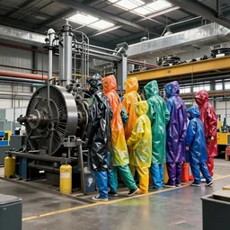 aesthetic art factory. 8 k. heavy machinery. rainbow subset. raincoat city.