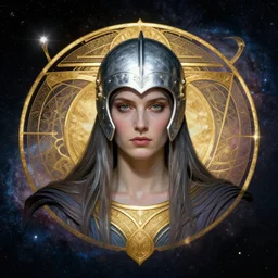 Morpheus the god of dreams, a beautiful art nouveau portrait by Gil elvgren, colliding galaxy environment, centered composition, defined features, golden ratio, silver helmet