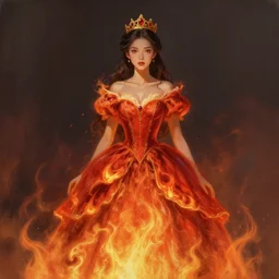 portrait of a princess in a fiery dress by wlop!!!, digital painting, concept art, trending on artstation, dramatic composition