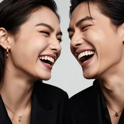 close up of a two fashion models laughing, official harper's bazaar editorial, highly detailed